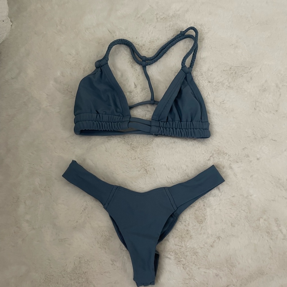 Montce blue T top and minimal coverage and ruched back bottoms